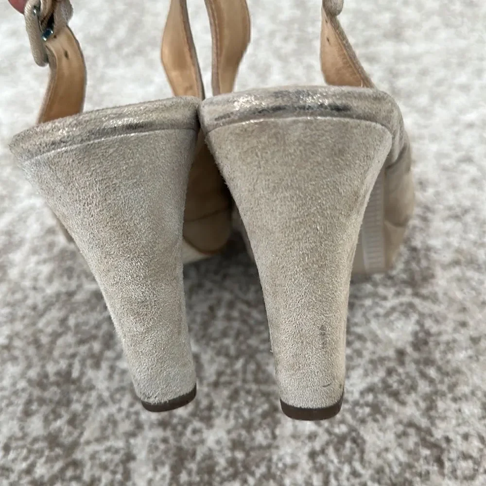 Paul Green Tan Leather Slingback Platform Heels 10